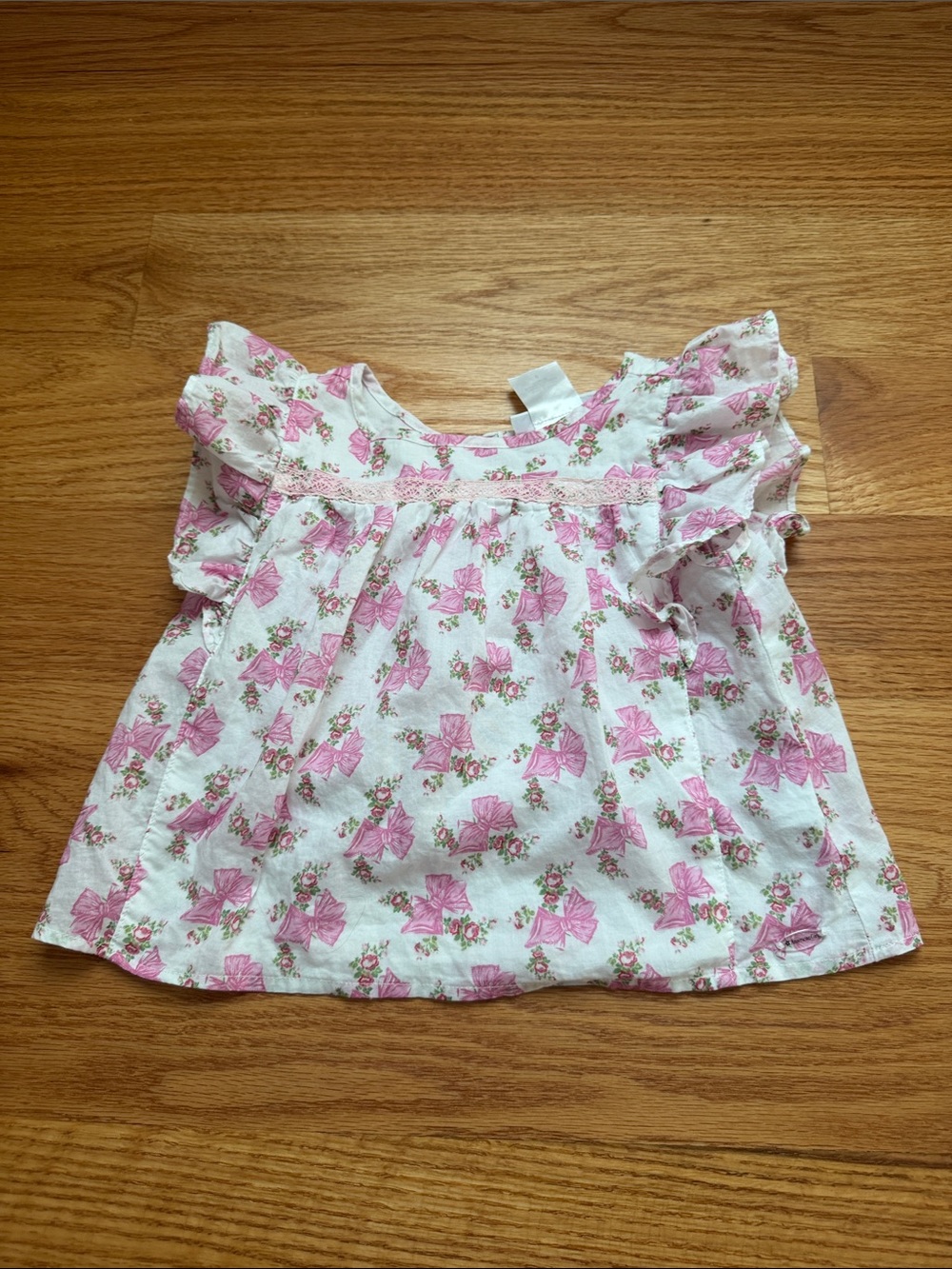 American Girl White Top with Pink Floral Bow Print